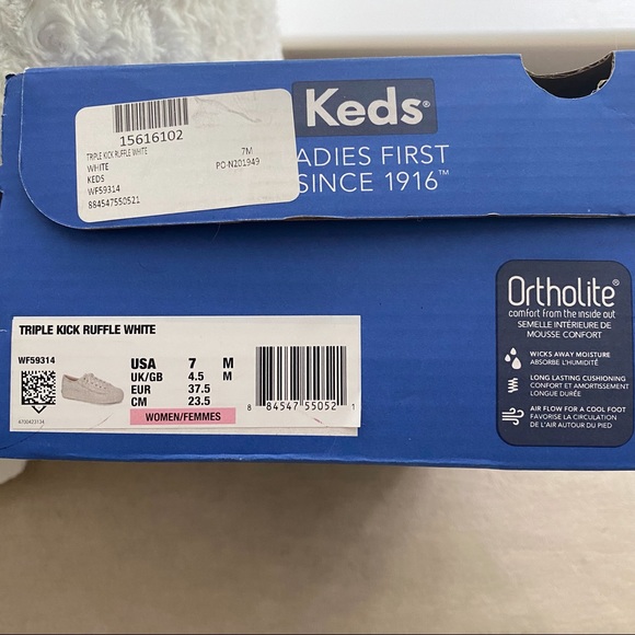 WOMAN’S TRIPLE KICK RUFFLE NATURAL WHITE KEDS SNEAKERS SZ 7M NWT - Picture 7 of 8